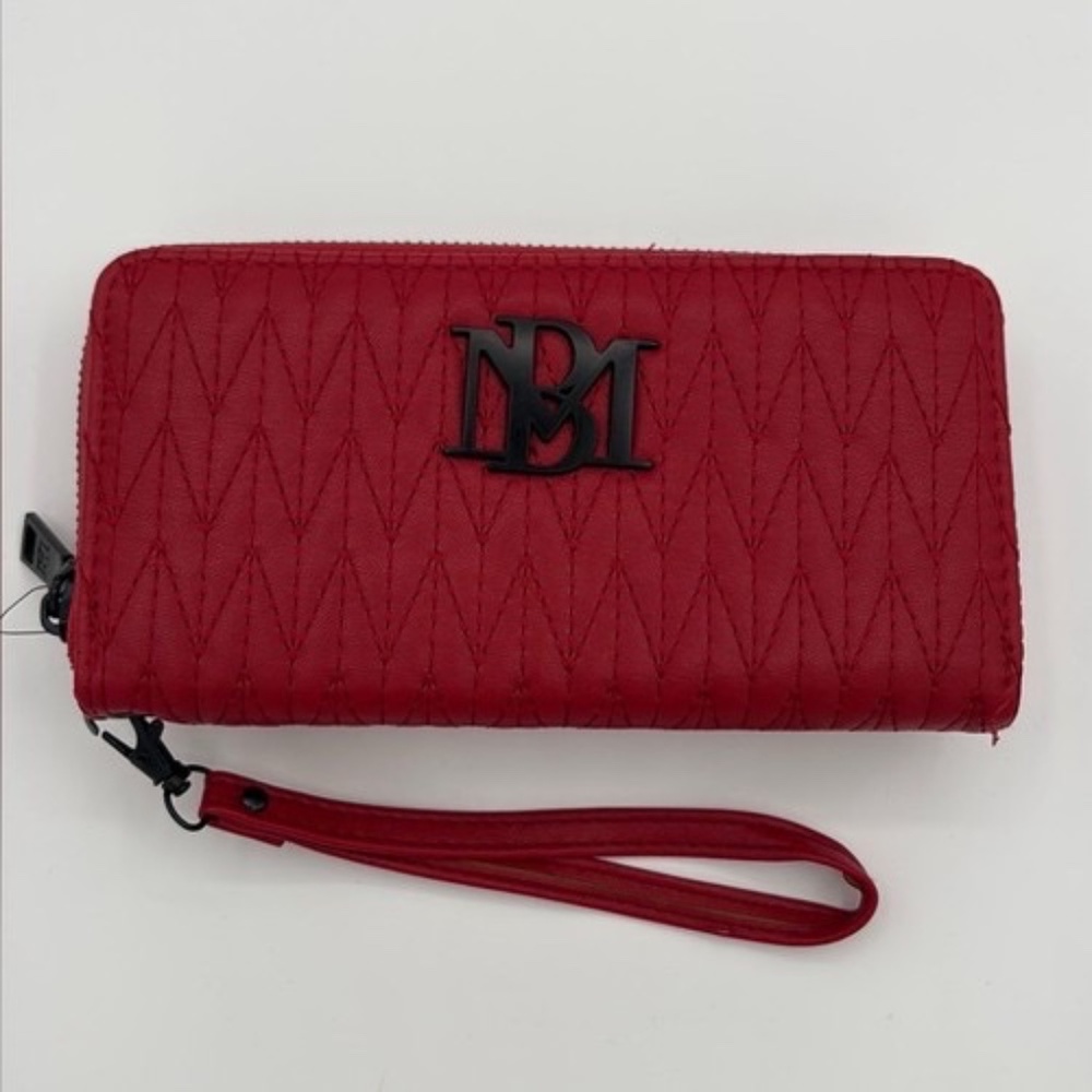 Flash Sale - Badgley Mischka Vegan Leather Wallet Wristlet Phone Pocket In Red - Picture 2 of 9